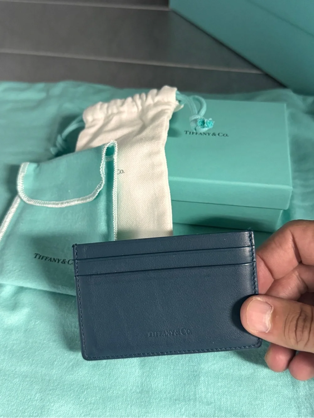 Tiffany & Co. Men's Dark Blue Leather Card Holder